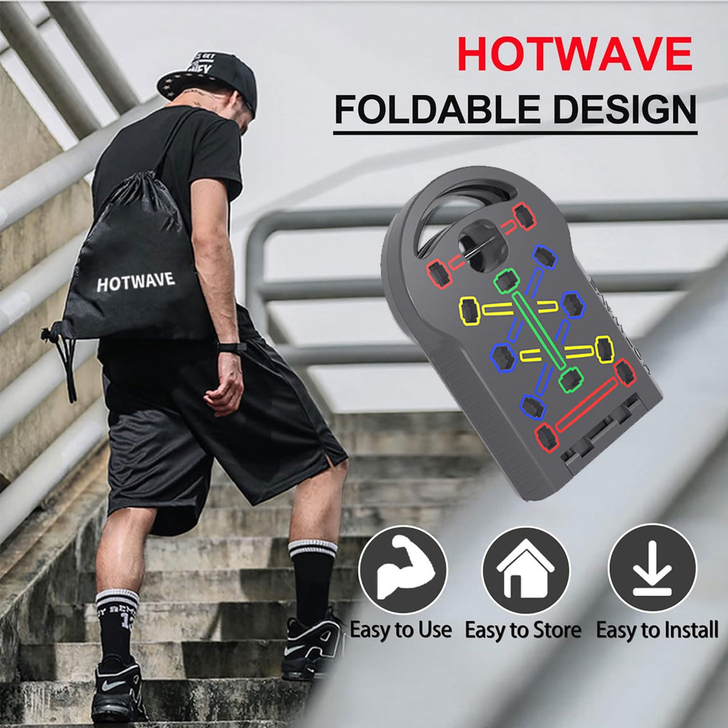 HOTWAVE Portable Exercise Equipment with 16 Gym Accessories,20 in 1 Push Up Board Fitness,Resistance Bands with Ab Roller Wheel,at Home Workout for Men