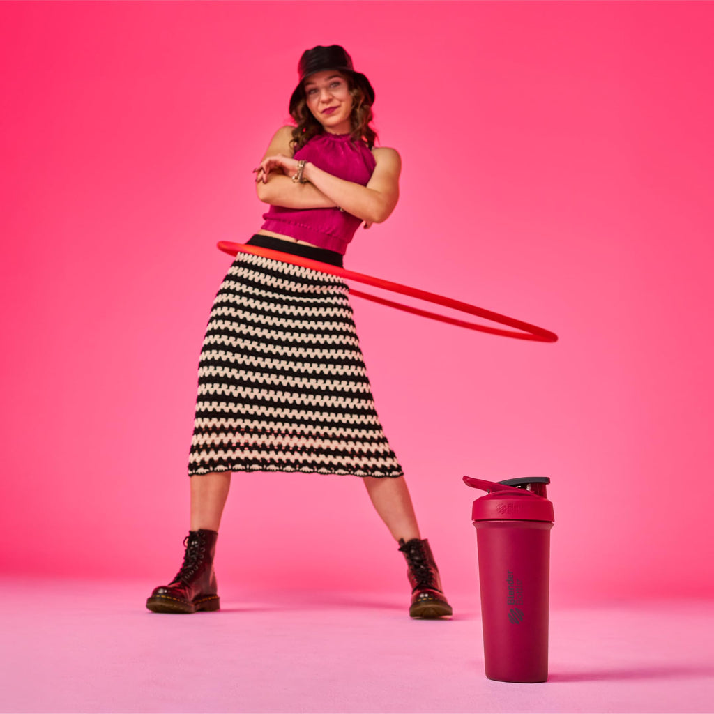 BlenderBottle Strada Shaker Cup Insulated Stainless Steel Water Bottle with Wire Whisk, 24-Ounce, Black