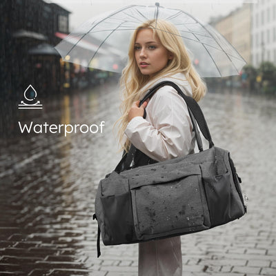 Gym Bag for Men with 2 Upgraded Bottle Holders Convertible Duffle Bag and Gym Backpack Waterproof Sports Bags with Shoes Compartment and Wet Pocket - Black