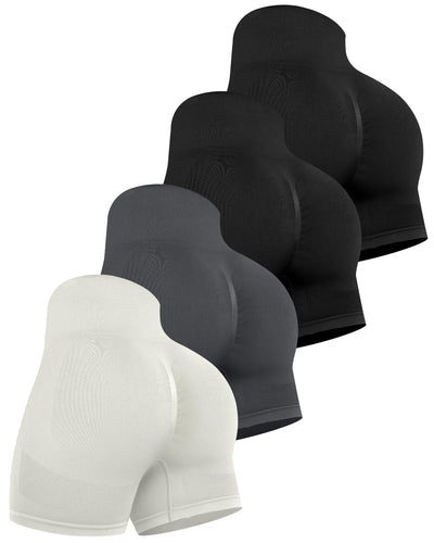 CHRLEISURE Women's 4 Packs Workout Gym Shorts, High Waisted Butt Lifting Scrunch Butt Seamless Booty Shorts
