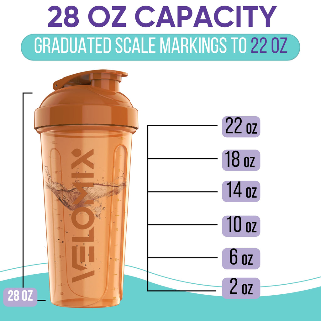 VELOMIX -4 PACK- 28 oz Protein Shaker Bottle for Protein Mixes - 4x Wire Whisk | Leak Proof Shaker Cups for Protein Shakes | Protein Shaker Bottle Pack | Protein Shake Cup (Brown)