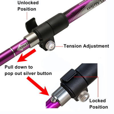 Aluminum Collapsible Ultralight Travel Trekking Hiking Pole for Men and Women (Fits 5'3" - 6'2")