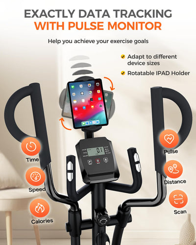 pooboo Elliptical Machine, Elliptical Exercise Machine with 16-Level Resistance&Hyper-Quiet Magnetic Driving System, Elliptical Machine for Home with LCD Monitor&15.5IN Stride, 350LBS Weight Capacity