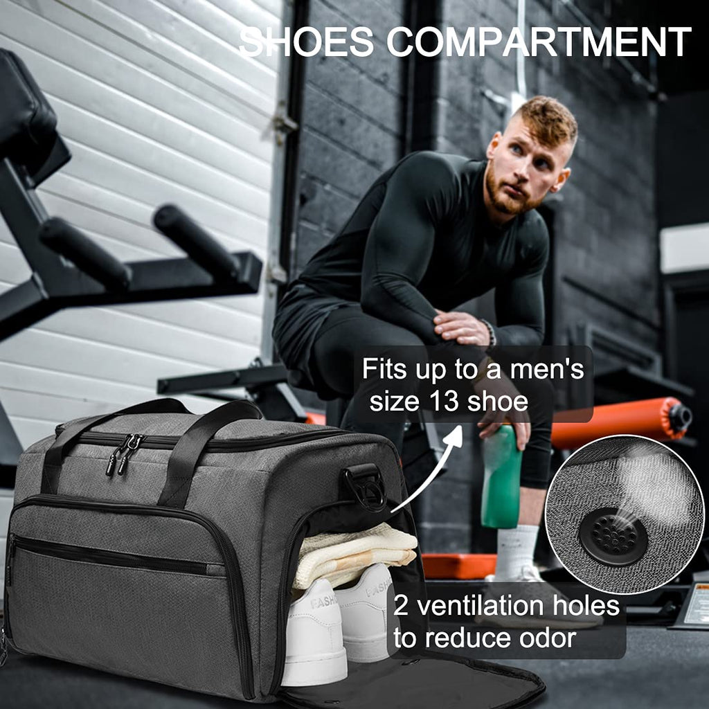 Gym Bag for Men Women, Small Fitness Workout Sports Bag with Wet Pocket & Shoes Compartment, Water Resistant Overnight Weekender Duffel Bag
