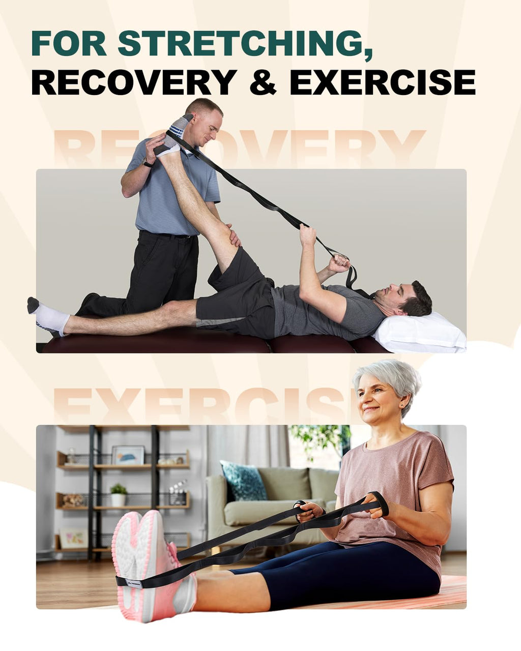 Trideer Stretching Strap Yoga Strap Physical Therapy for Home Workout, Exercise, Pilates and Gymnastics, 10 Loops Non-Elastic Stretch Bands with Aesthetic Packaging for Women & Men