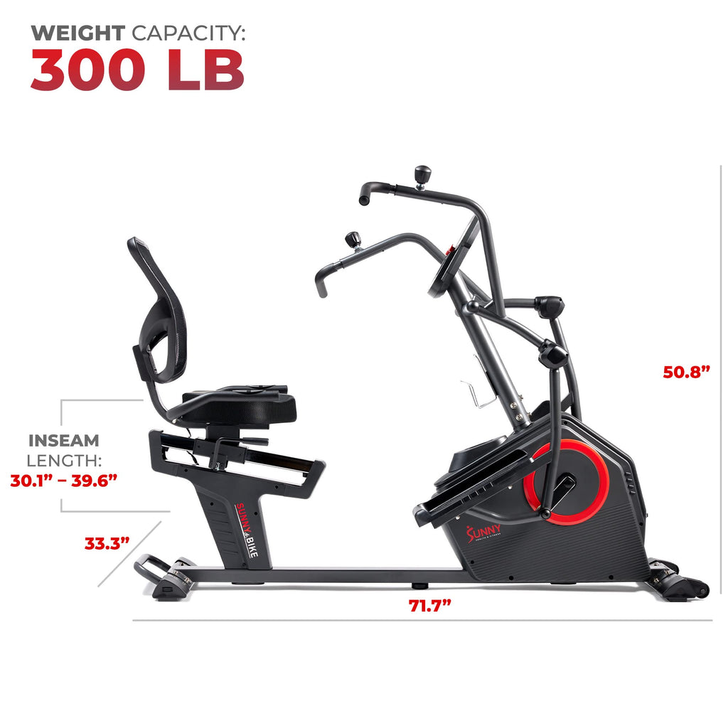 Sunny Health & Fitness Elite Recumbent Cross Trainer & Elliptical Machine with Arm Exercisers for Home Arm/Leg Training, Easy Adjust Seat & Mesh Backrest, Free SunnyFit App Bluetooth Connectivity