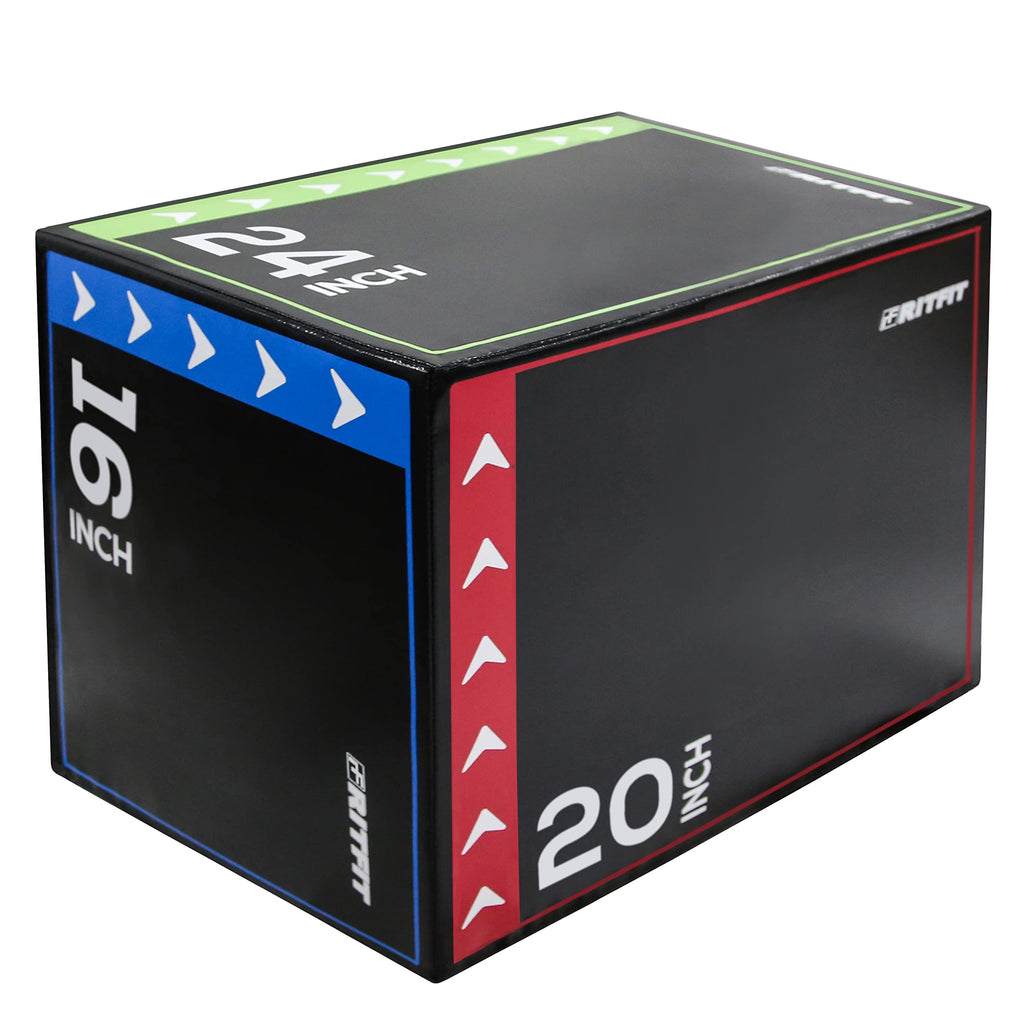 RitFit 3 in 1 Extra Firm Soft Plyo Box Foam Plyometric Box-30”x24”x20”-20"x18"x16" Heavy Duty High Density Foam Jumping Box 3 Sizes with PVC Cover,Platform for Home Gym Fitness, 440lb Weight Capacity