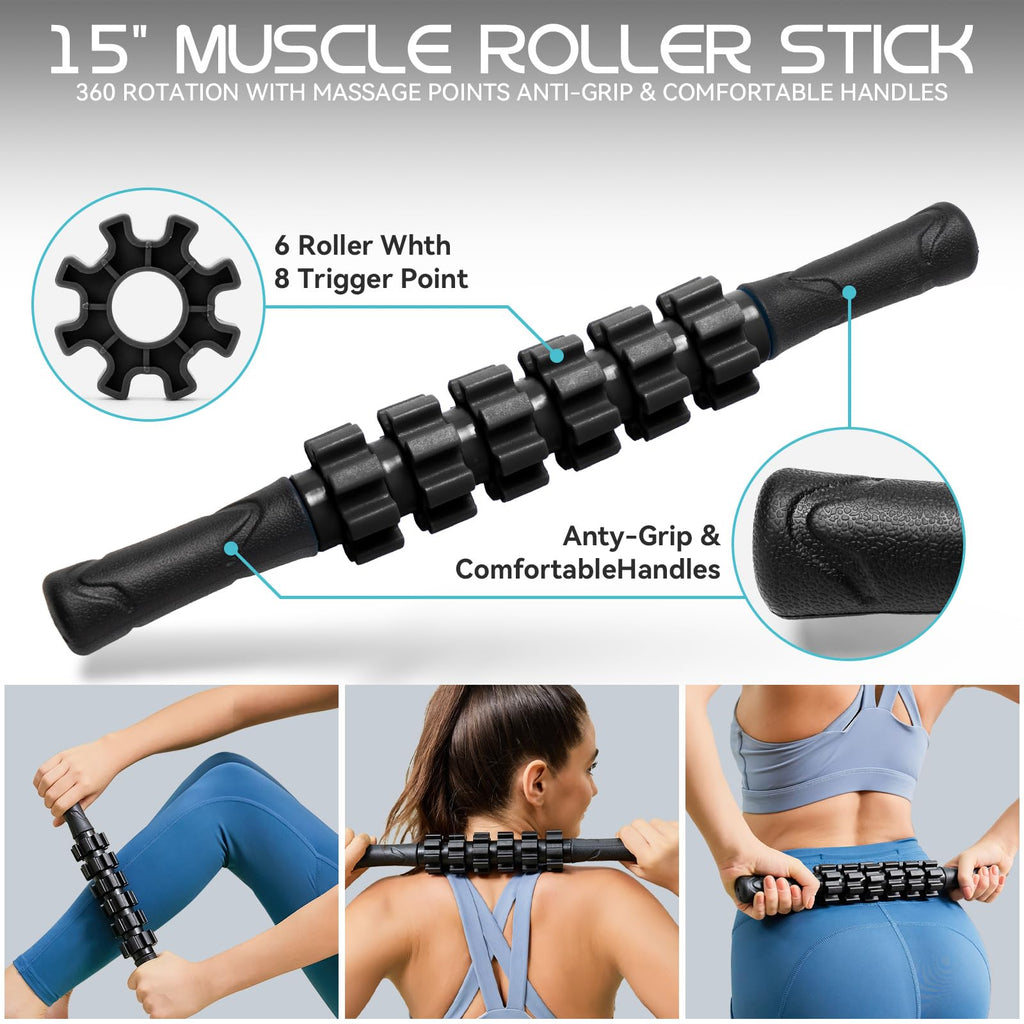 Foam Roller High Density Foam Roller Set for Deep Tissue Muscle Massage, 18" Trigger Point Fitness Exercise Massage Roller, Self-Myofascial Release for Whole Body (Black-18(2 in 1))