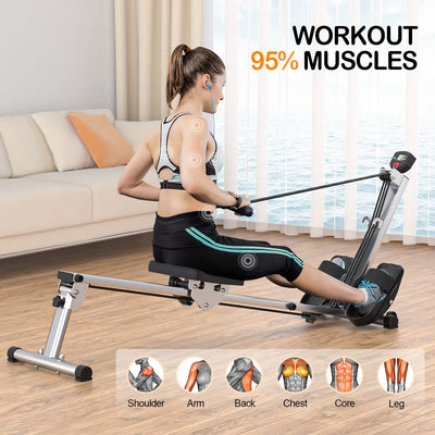 Rowing Machine for Home Use, LUBBYGIM Rowing Machine Foldable Rower with LCD Monitor - Hyper-Quiet & Smooth - 2024 Upgraded Version with 300LBS Loading Capacity