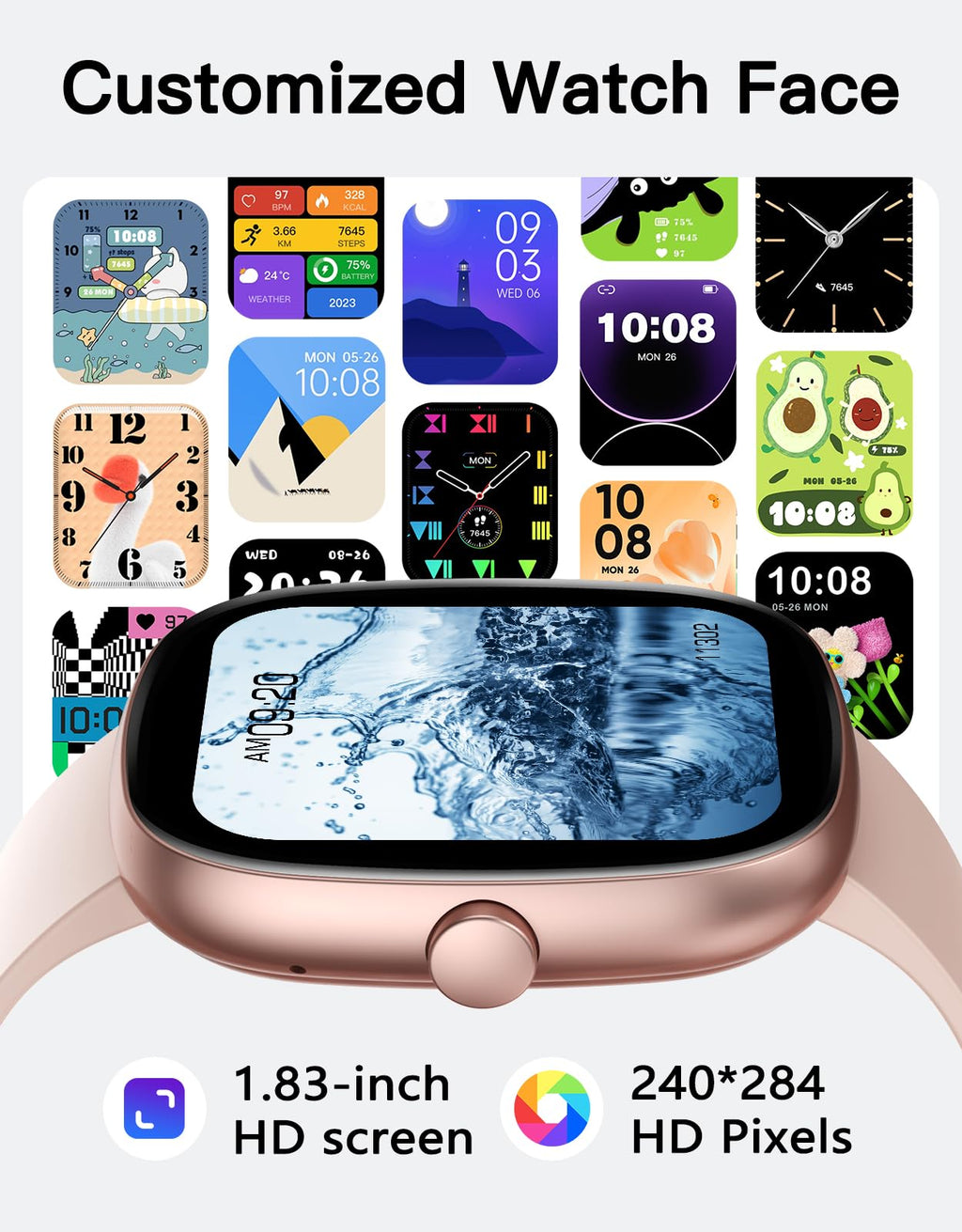 Fitness Tracker 2025 Ver. (Answer/Make Calls), 1.85" Smart Watch Fitness Watches for Women Men with 24/7 Heart Rate Blood Oxygen Monitor Sleep Tracker 100+ Sport Modes IP68 Waterproof (Pink)