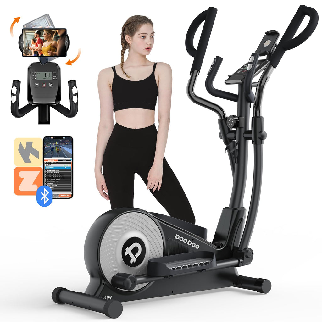 pooboo Elliptical Machine, Elliptical Exercise Machine with 16-Level Resistance&Hyper-Quiet Magnetic Driving System, Elliptical Machine for Home with LCD Monitor&15.5IN Stride, 350LBS Weight Capacity