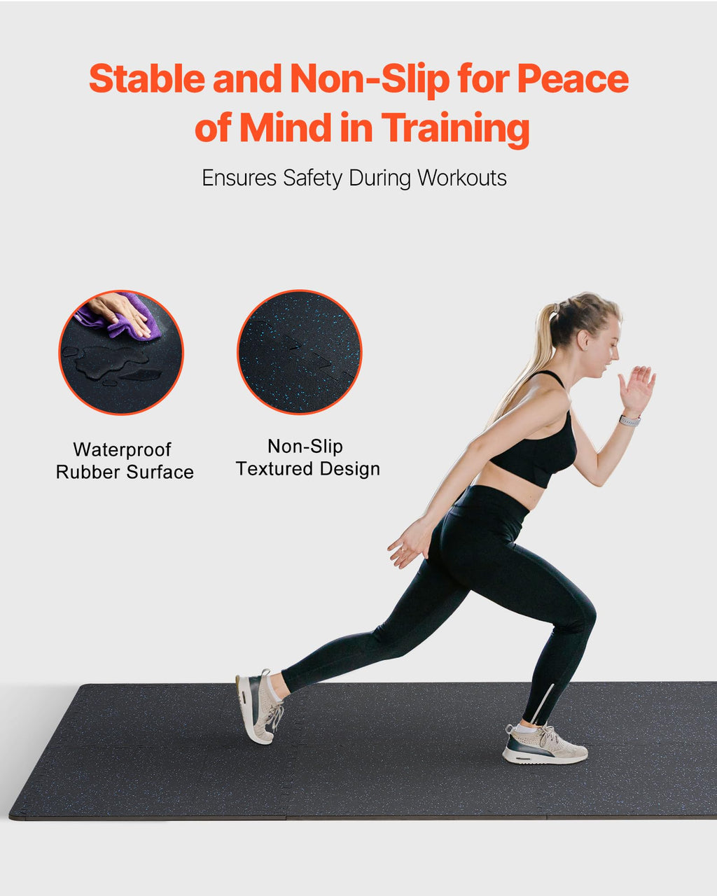 VEVOR 0.56Inch 48sq.ft 12 Tiles Gym Flooring for Home Gym, Rubber Top with High Density EVA Foam, 25 x 25In Gym Floor Exercise Equipment Mats, Interlocking Gym Mats, Puzzle Workout Mats, Black & Gray