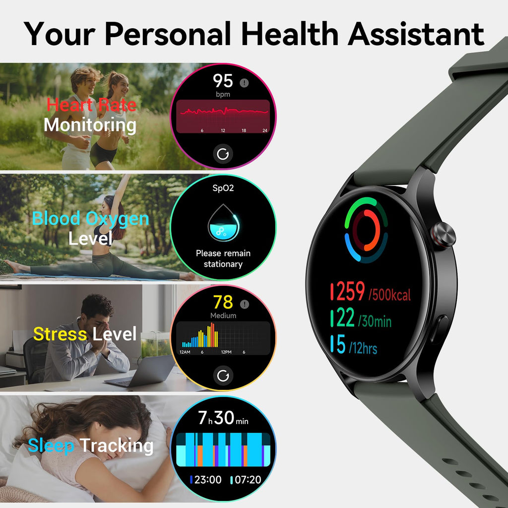 Fitpolo Smart Watch for Women,1.3" AMOLED Touchscreen Fitness Tracker, Make/Answer Calls, Heart Rate SpO2 Monitor, IP68 Waterproof, Sleep & Activity Tracking Smartwatch for Android Phones iPhone