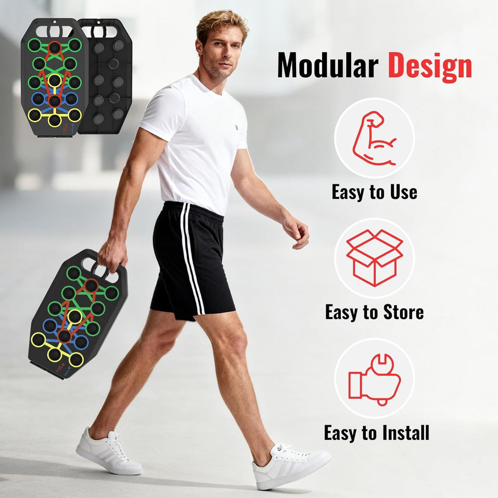 Push Up Board Bar Kit with Resistance Bands, Portable Pilates Bar for Fitness, Home Workout Gym System, Foldable Exercise Equipment for Full Body Training, Men & Women