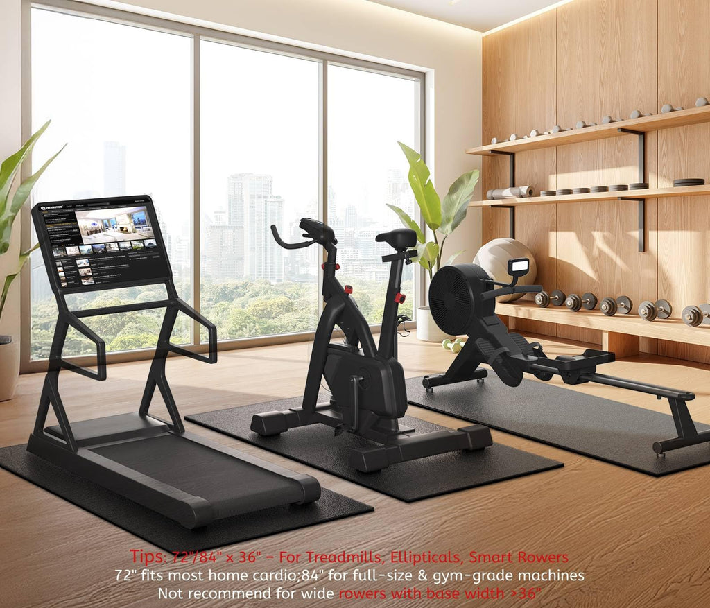 Treadmill Mat, 7'x3'/6'x3'/6'x2.5'/5.6'x2'/4'x2', 6mm Thick Exercise Equipment Gym Mat for Hardwood FloorCarpet, Compatible with Peloton Bike, Indoor Spin Bike, Elliptical