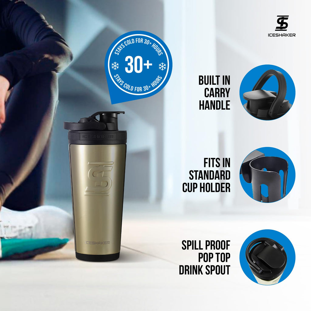 Ice Shaker Insulated Stainless Steel Shaker Bottle | 26oz, Navy/Mint | Cold for 30+ Hours | Insulated Cup with Twist-on Agitator | Odor-Free Bottle for Protein Shakes, Water, Smoothies, Cocktails