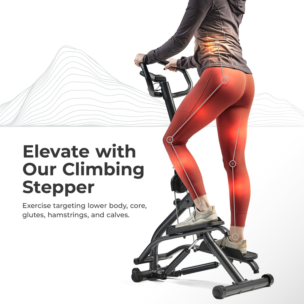 Sunny Health & Fitness Stair Stepper w/Handlebar, Extended Step Range Climber Machine for Legs, Core and Glute Workouts, Connection with Free SunnyFit App