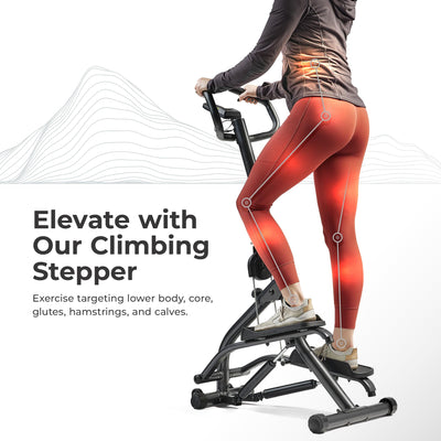 Sunny Health & Fitness Stair Stepper w/Handlebar, Extended Step Range Climber Machine for Legs, Core and Glute Workouts, Connection with Free SunnyFit App