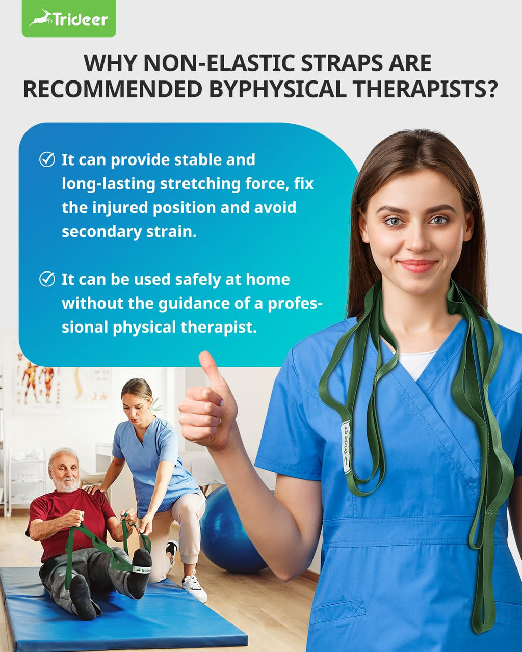 Trideer Stretching Strap Yoga Strap Physical Therapy for Home Workout, Exercise, Pilates and Gymnastics, 10 Loops Non-Elastic Stretch Bands with Aesthetic Packaging for Women & Men