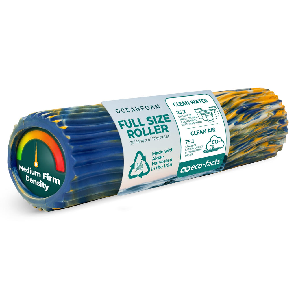 Oceanfoam Tidal Roller - Natural - Muscle Massage Foam Roller for Back Pain & Stretching - Firm and Ergonomic Wide Wave Textured - Yoga, Athletics, & Wellness - Full Size, 20" x 5"