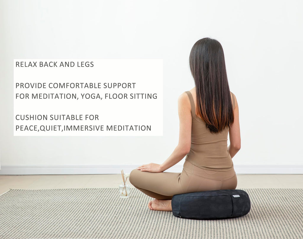 Meditation Cushion, Comfortable Meditation Pillow with Peacock Feather Jacquard Cover. Buckwheat Hull Filled Zafu Floor Pillow 16 * 16 * 5 in