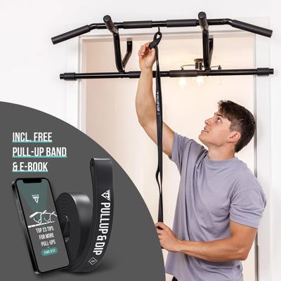 PULLUP & DIP Pull-up bar for door frames for hanging without screws and no slipping, professional door bar, pull-up bar with padded handles