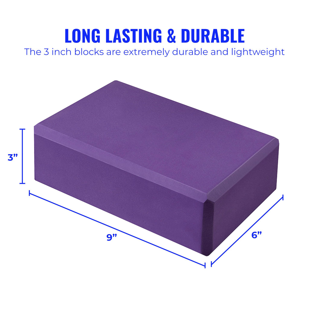 Hello Fit 3" Yoga Block, 10 Pack Bulk EVA Foam Yoga Blocks, Firm and Supportive Yoga Brick, Balance Foam for Stretching, Pilates, and Workout, 3" x 6" x 9"