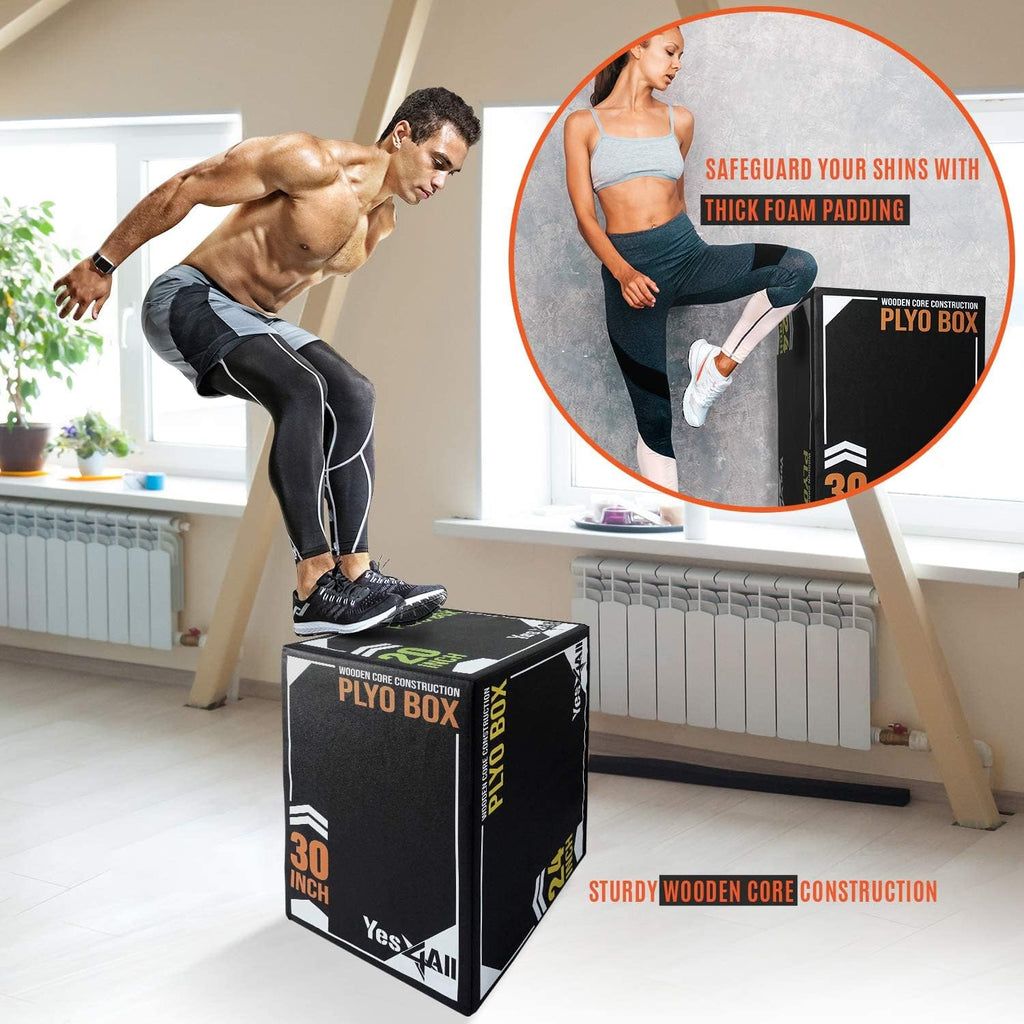 Yes4All 3-in-1 Soft-Padded Plyo Box With Wooden Core, Non-Slip Multi-Use Cushioned Plyometric Jump Box with Vinyl Cover for Jumping, Conditioning, Strength Training