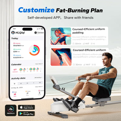 MERACH Foldable Rowing Machines for Home, Magnetic Rowing Machine with 16-Level, Compact Row Saves 20% Space, 350 LBS Load Capacity, Free MERACH App and 1000+ Champion Coaching Course & Games