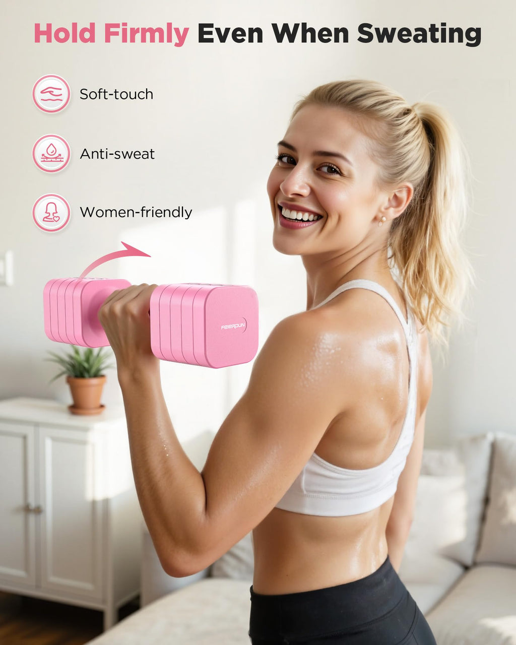 FEIERDUN 5-in-1 Adjustable Dumbbell Set of 2, 20LBS/10LBS Hand Weights for Women, 1s-Adjust Dual-Stable Dumbbell Set for Women Home Gym & Outdoor