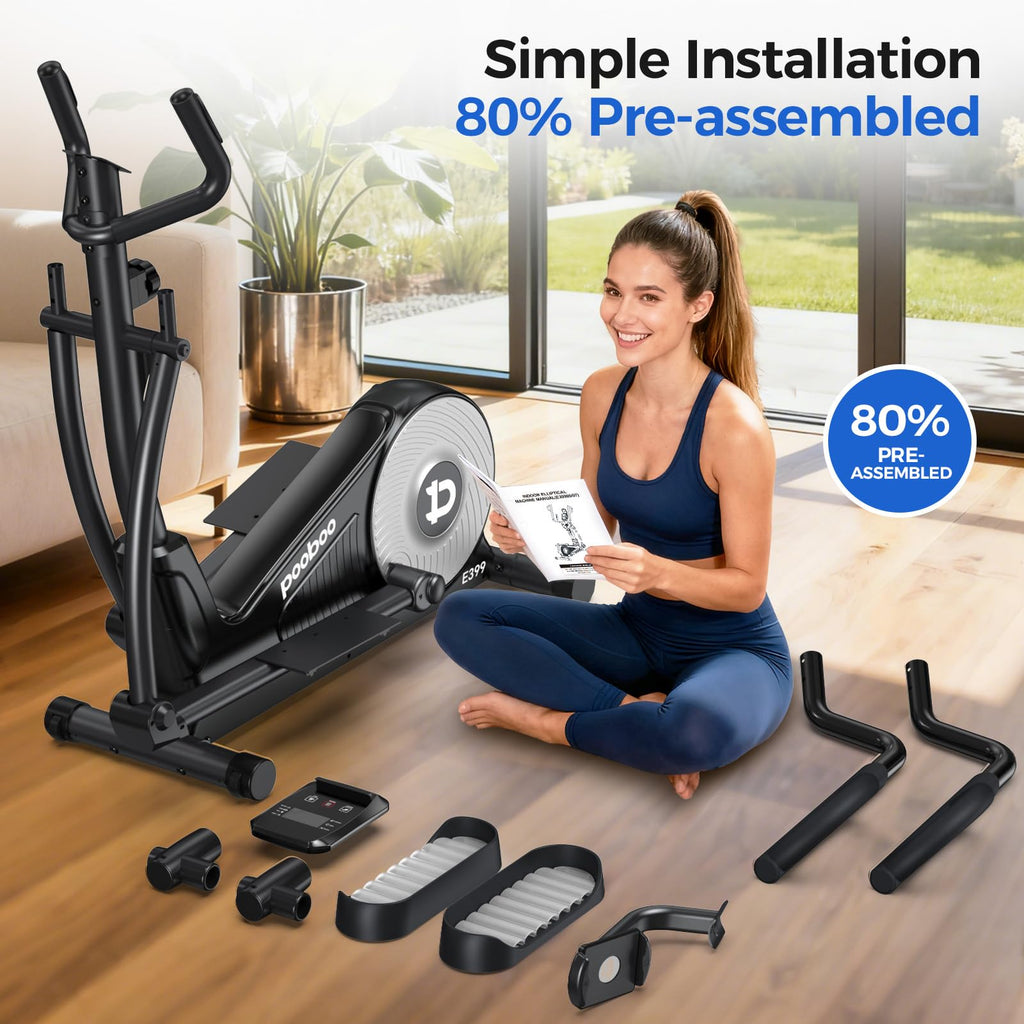 pooboo Elliptical Machine, Elliptical Exercise Machine with 16-Level Resistance&Hyper-Quiet Magnetic Driving System, Elliptical Machine for Home with LCD Monitor&15.5IN Stride, 350LBS Weight Capacity