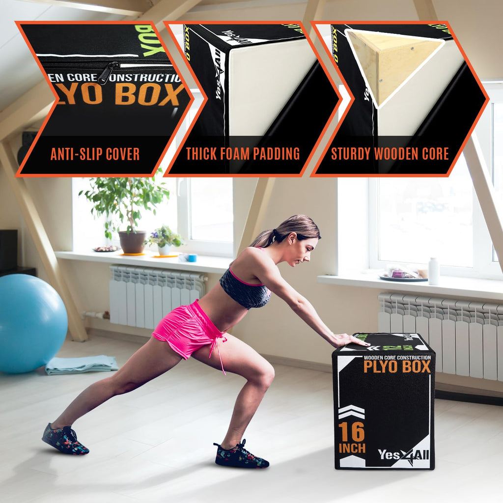 Yes4All 3-in-1 Soft-Padded Plyo Box With Wooden Core, Non-Slip Multi-Use Cushioned Plyometric Jump Box with Vinyl Cover for Jumping, Conditioning, Strength Training