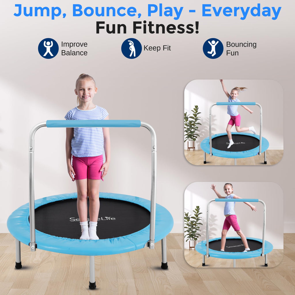 SereneLife 36/40" Foldable Mini Trampoline - Compact Fitness Trampoline for Kids Adults, Exercise Rebounder with Foam Handle, Indoor/Garden Workout Equipment, Max Load 150/220 lbs