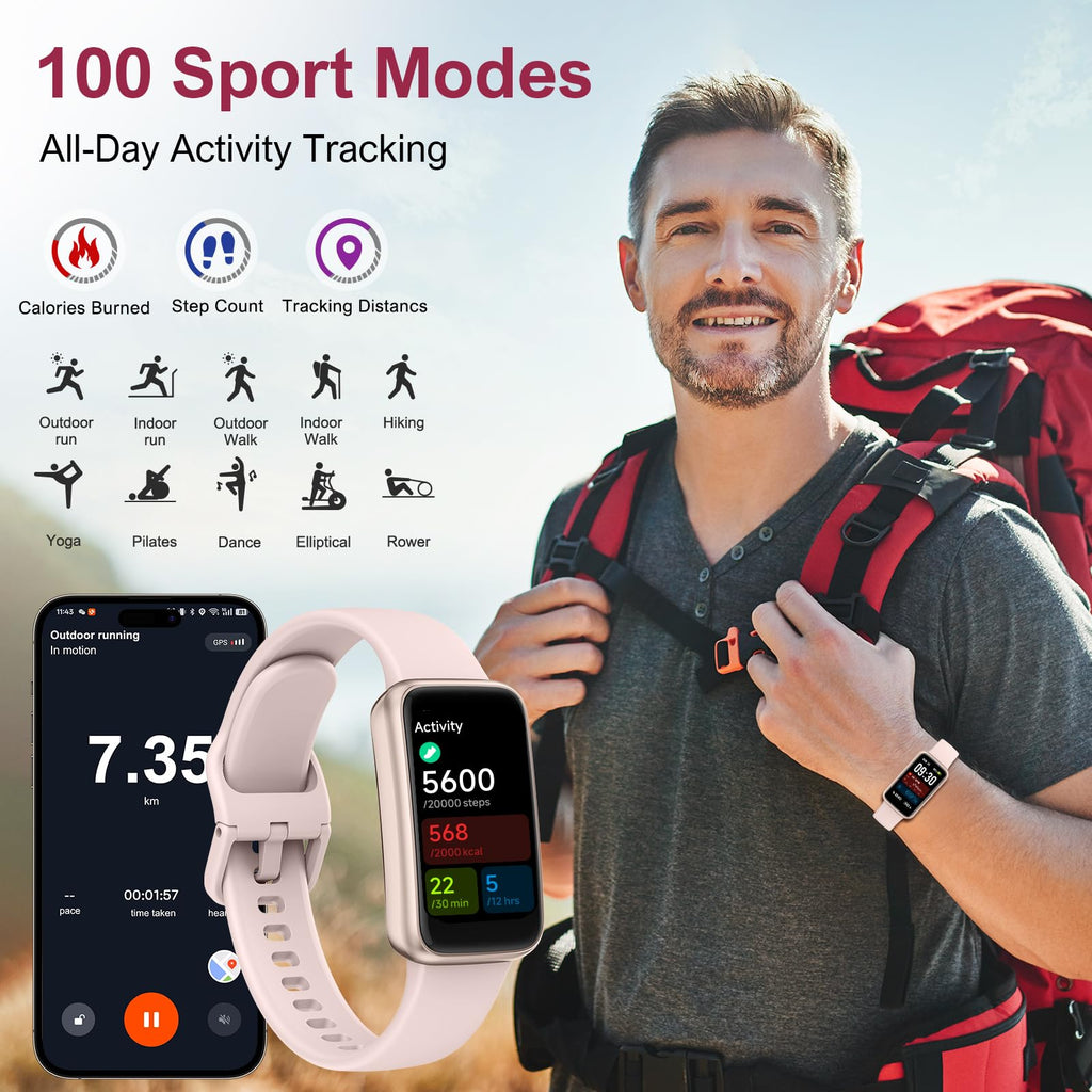 Fitness Tracker,Smart Watch with 24/7 Heart Rate Blood Oxygen Sleep Monitor,1.47" HD Touchsreen with Step & Calorie Counter 100+ Sport Modes Health Activity Trackers for Men and Women (Pink)