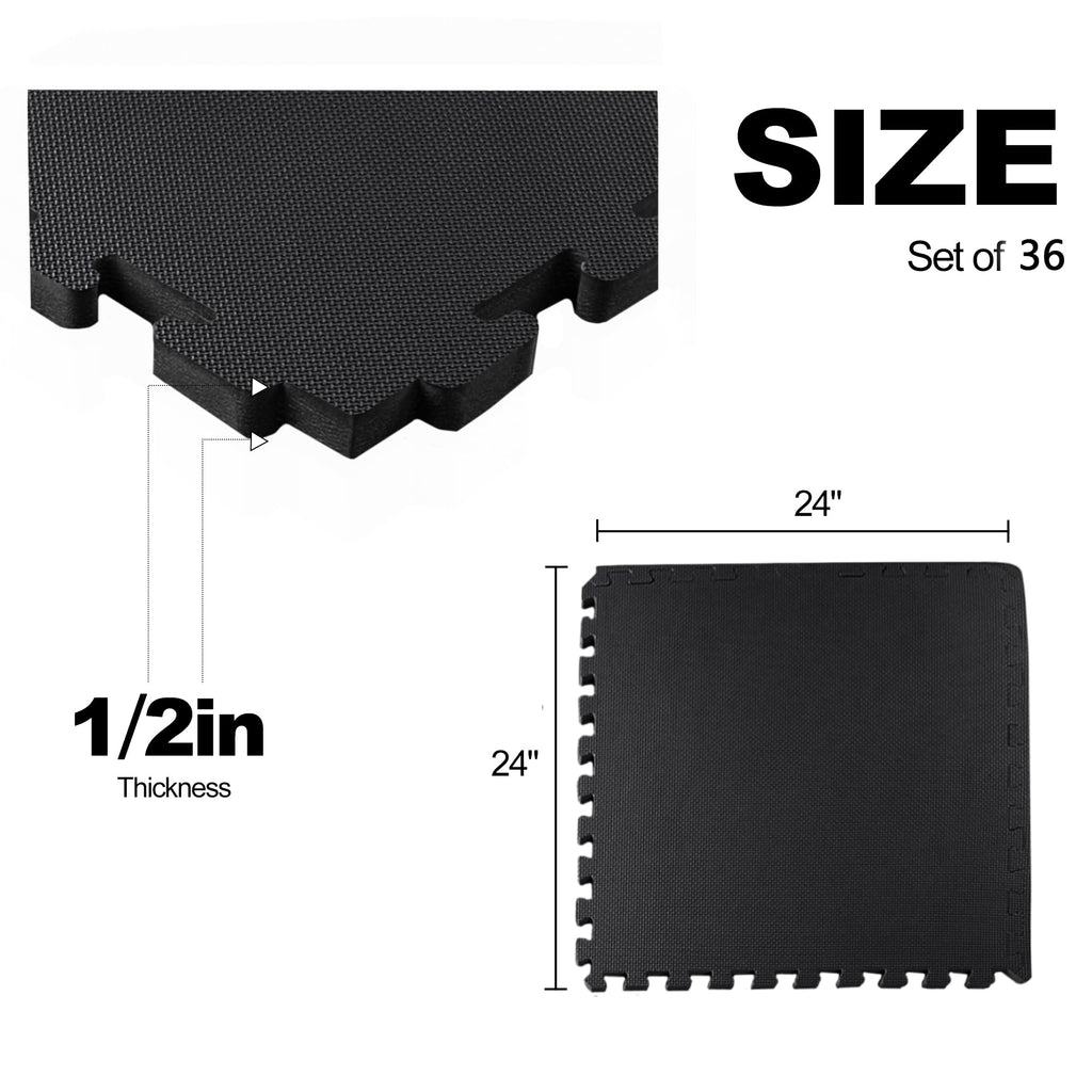 Fitvids Puzzle Exercise Gym Flooring Mat, 3/4" Thick High-Density EVA Interlocking Tiles, Workout Mat for Home Gym, Fitness Equipment, MMA, Gymnastics, 24-Piece Shock-Absorbing Exercise Mat (96 Sq Ft)