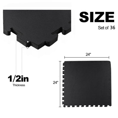 Fitvids Puzzle Exercise Gym Flooring Mat, 3/4" Thick High-Density EVA Interlocking Tiles, Workout Mat for Home Gym, Fitness Equipment, MMA, Gymnastics, 24-Piece Shock-Absorbing Exercise Mat (96 Sq Ft)
