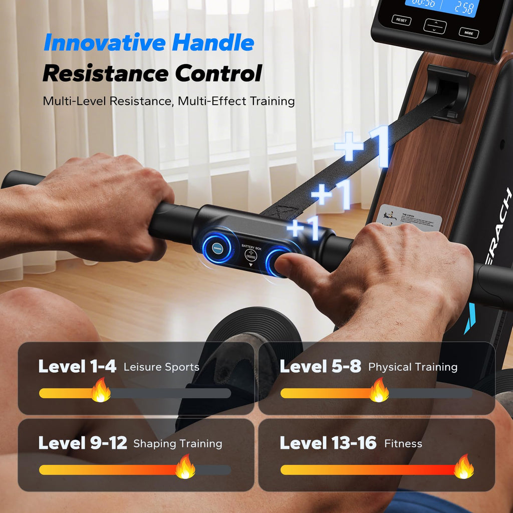 MERACH Rowing Machines for Home, Powerful Electromagnetic Row Machine with 51.2" Extended Rail, 16-Level Handle Resistance Adjustment Rower, 350 LBS Load Capacity, Ergonomic Comfort Seat, Easy Storage