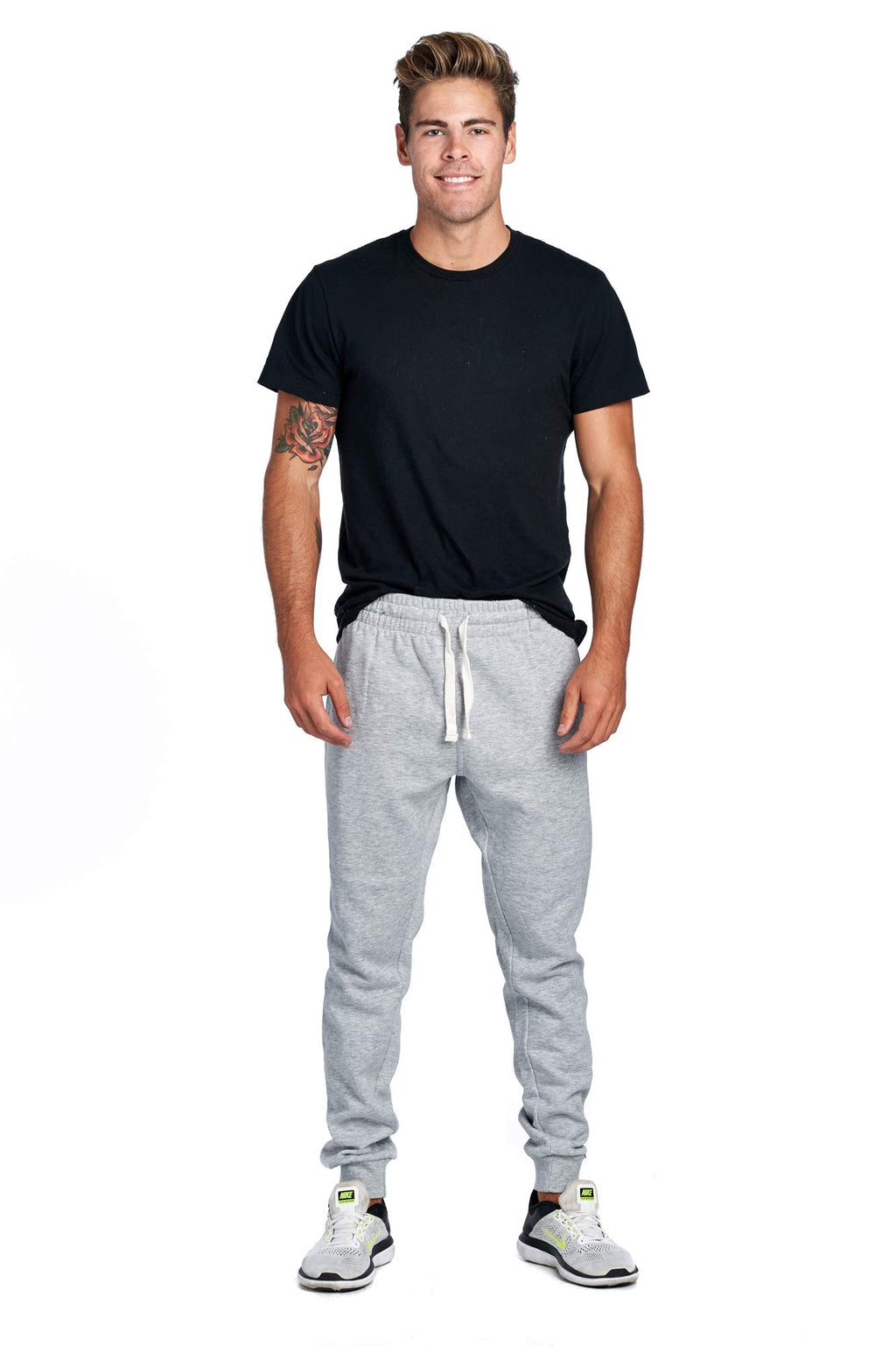 PROGO USA Men's Joggers Sweatpants Basic Fleece Marled Jogger Pant Elastic Waist