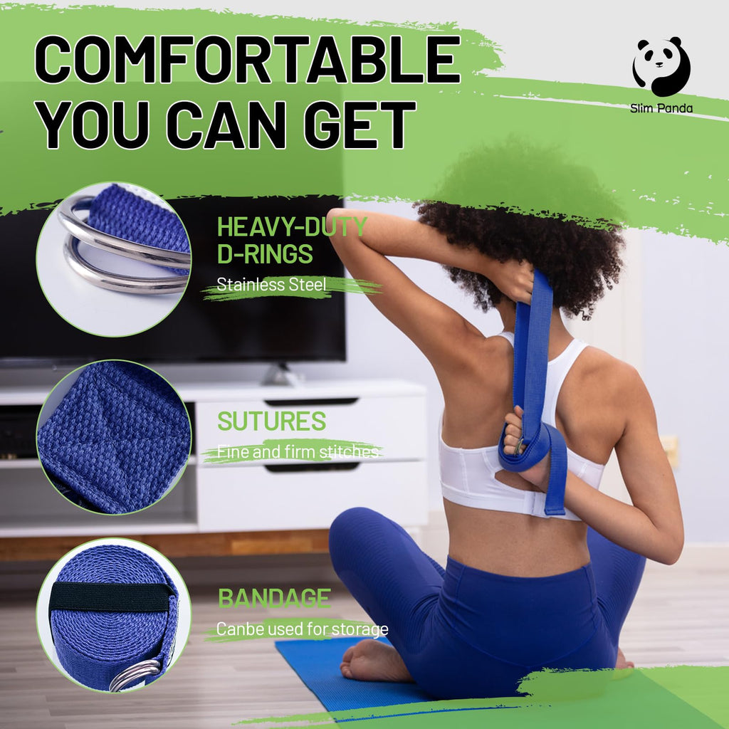 Slim Panda Yoga Strap for Stretching,Cotton Yoga Strap with Adjustable D-Ring Buckle,Non-Elastic Yoga Belt for Pilates,Gym Workouts,Physical Therapy,Improve Flexibility