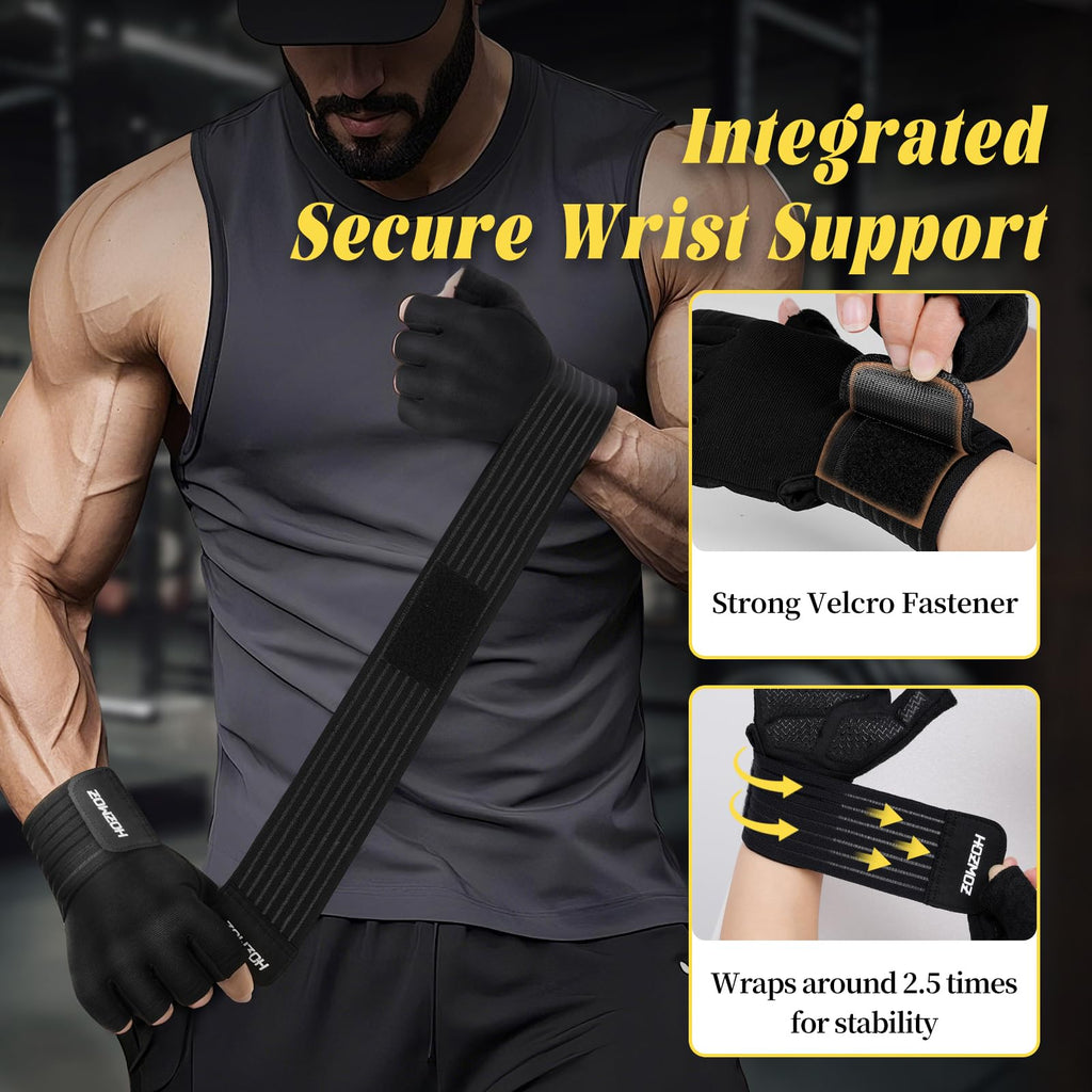 Weight Lifting Gloves with Wrist Support, Gym Workout Gloves for Men Women, Full Palm 6mm Padded & Grip, Exercise Wrist Wraps for Weightlifting, Fitness, Strength Training