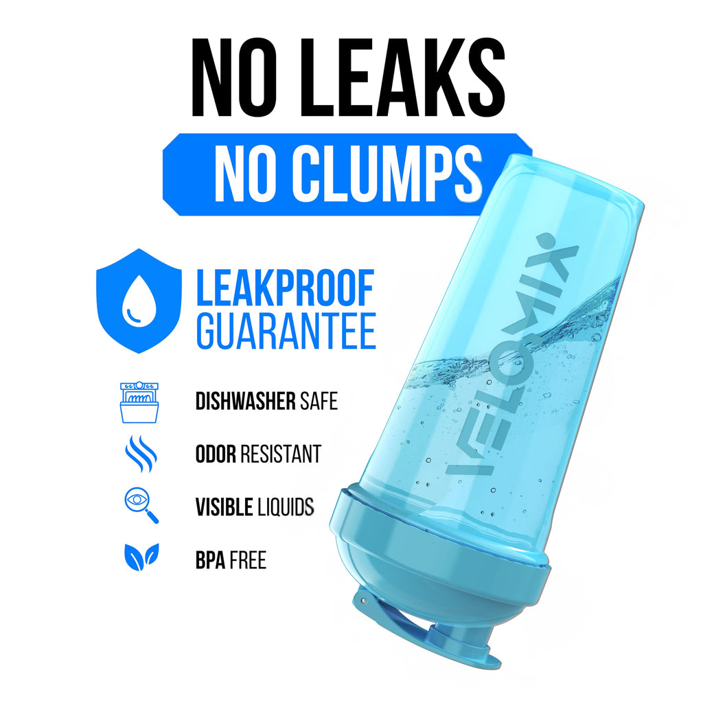 VELOMIX -2 Pack- 28 oz Protein Shaker Bottles for Protein Mixes - 2x Wire Whisk | Leak Proof Shaker Cups for Protein Shakes | Protein Shaker Bottle Pack (Black/Transparent)