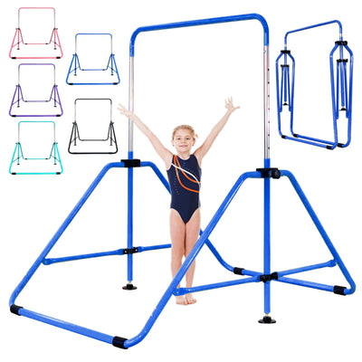 MARFULA Foldable Gymnastic Bar for Kids Ages 3-9, 9 Height Levels, 200 lbs Weight Capacity, 5 Ft Length Gymnastic Kip Bar with Mat, Gymnastic Equipment for Home and Gym Center Indoor Outdoor Use