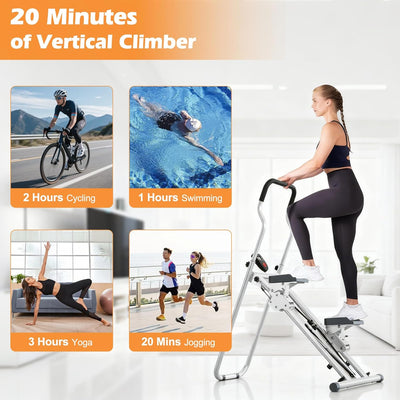 Vertical Climber Stair Stepper for Home Gym Folding Stair Climber Stepping Exercise Machine with Handlebar 3-Level Adjustable Height Non-Slip Pedals LCD Display Full Body Cardio Workout Equipment