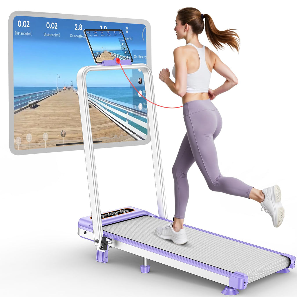 Foldable Treadmill with 9% Incline, Upgrade 3.5HP Low Noise Walking Pad Treadmill with Handle Bar, Trisomy 4 in 1 Portable Under Desk Treadmills for Home/Office, 350Lbs Capacity, APP & Remote Control