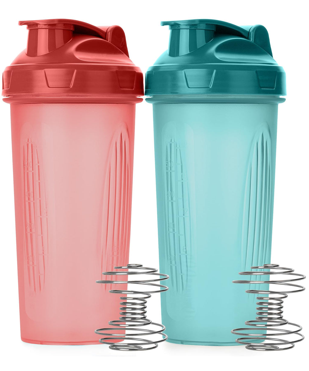 Mr. Pen- Shaker Bottles for Protein Mixes, 28 oz, 2 Pack, Light Blue & Red, Protein Shaker Bottle with Wire Whisk Ball, Blender Bottle