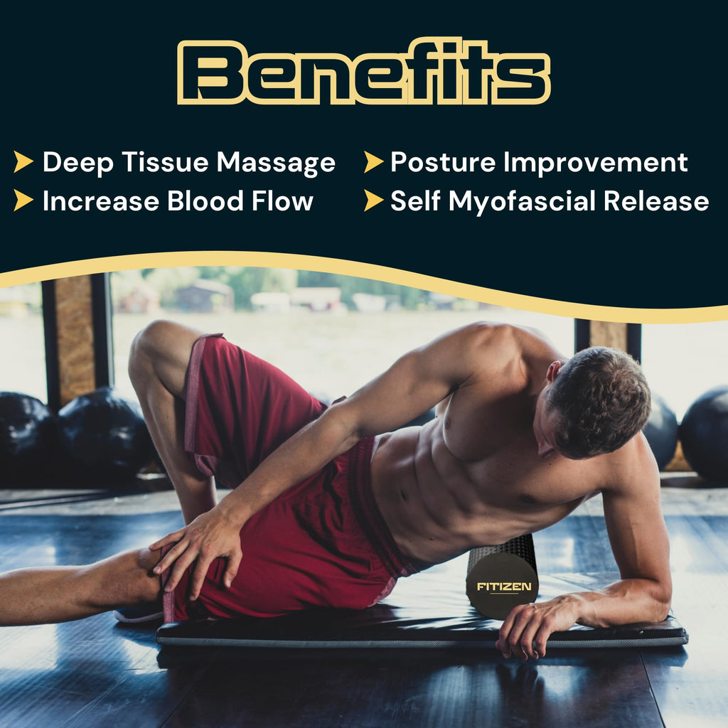 Fitizen Foam Roller – Muscle Massage Rehab Stiff Back Pain Physical Therapy Deep Tissue Firm Exercise Equipment Home Gym Stress Yoga Pilates for The Fit Citizen by FitNation