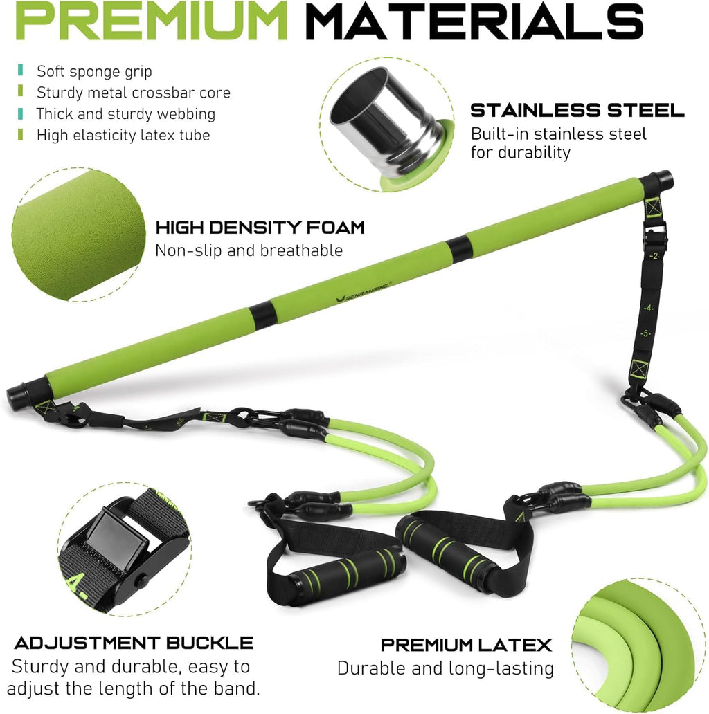 Pilates Bar Kit with Resistance Bands, Multifunctional Pilates Bar for Women & Men with Heavy-Duty Metal Adjustment Buckle, Pilates Home Equipment for Full BodyWorkouts
