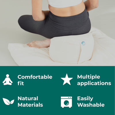 (Height 6.5") Round Zafu Yoga Bolster for Gymnastics & Meditation Made in the EU - Light Beige 100% Natural Cotton Yoga Meditation Buckwheat Meditation Cushion with Washable Covers