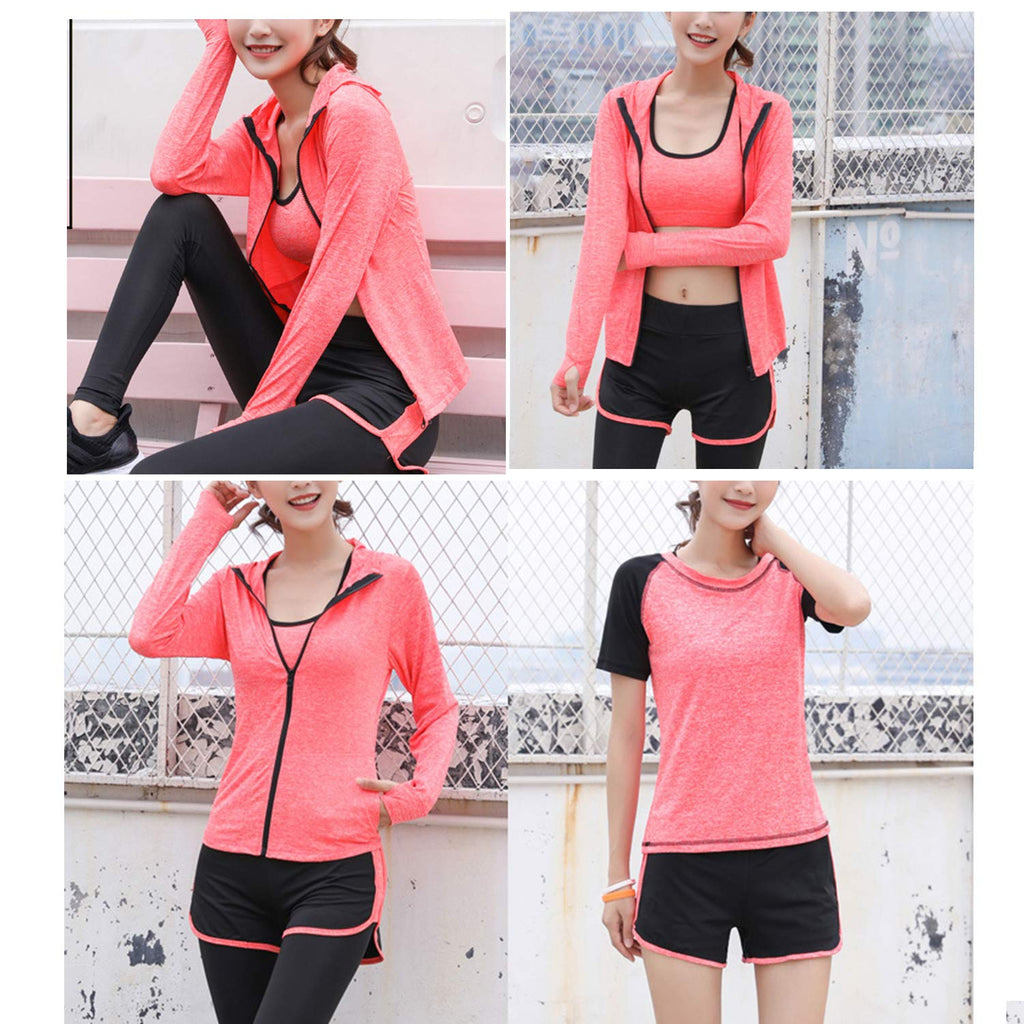 5pcs Workout Outfits for Women Athletic Sets Sport Suits Yoga Gym Fitness Exercise Clothes Jogging Tracksuits