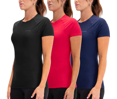 DEVOPS 3 Pack Women's Compression Shirt Dry Fit Short Sleeve Running Athletic T-Shirt Workout Tops